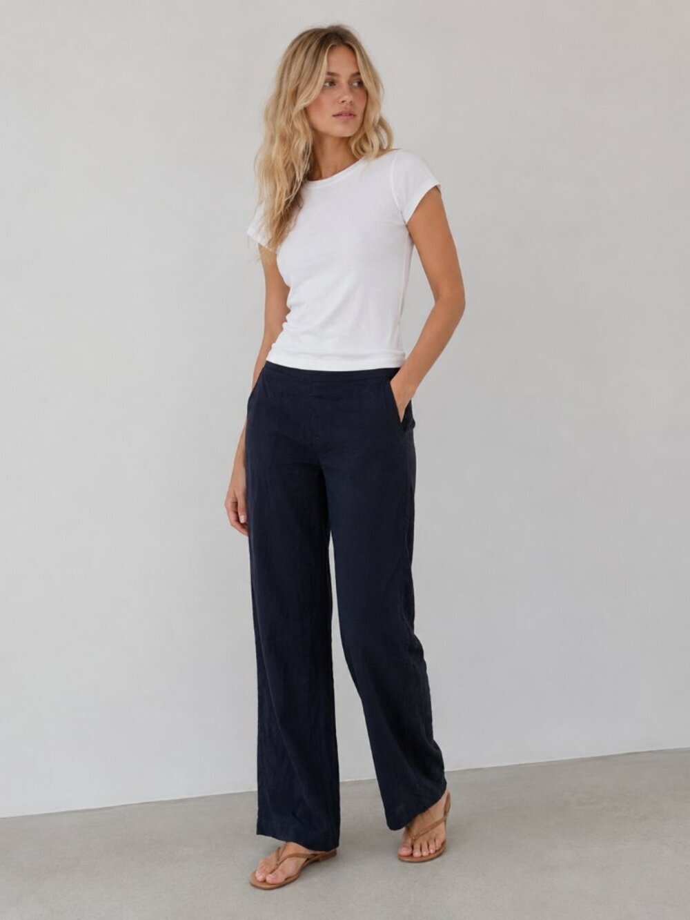 Eileen Fisher Stretch Linen Wide Leg Trouser Side Zip High Rise Black 12 #A2339